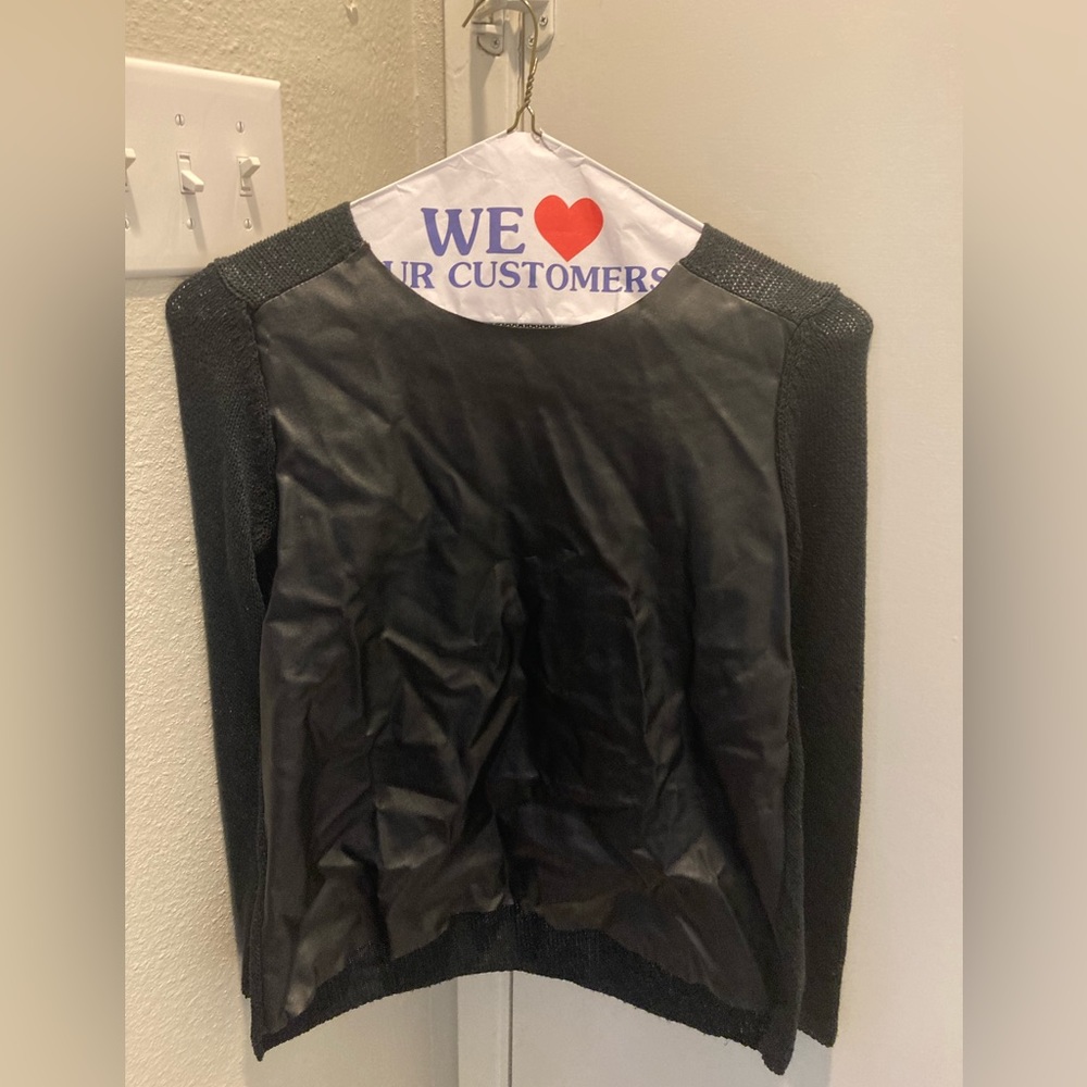 Zara faux leather 3/4 sleeve knit top